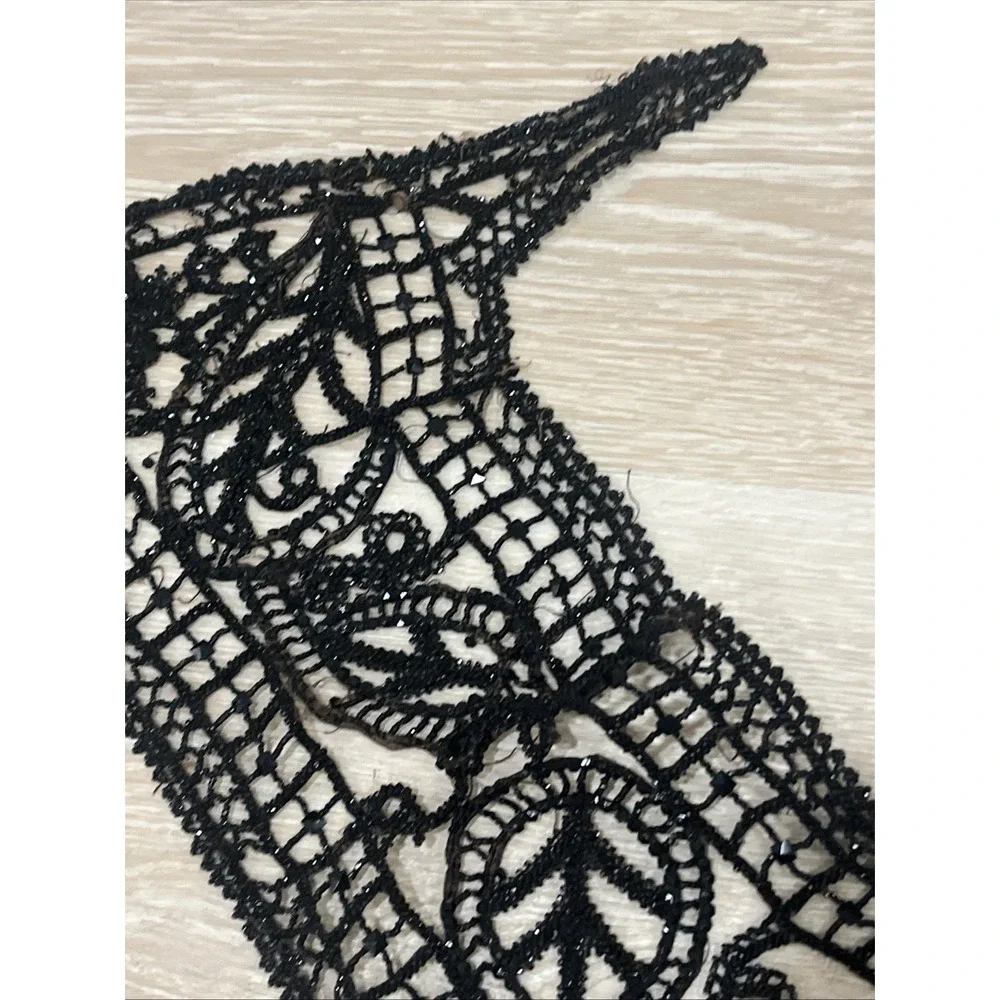 Antique Victorian Beaded Collar Embellisment Appliqué Black On Netlace Ornate